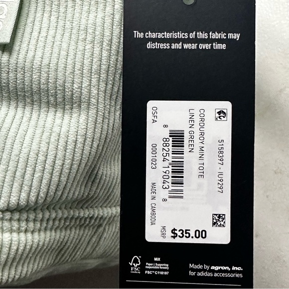 Adidas Corduroy Linen Green Mini Tote Bag/ Crossbody NWT - Picture 9 of 9